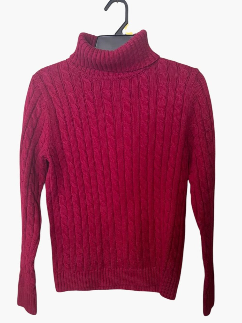 L.L. Bean Red Cable Knit Turtleneck Sweater Size S 100% Cotton